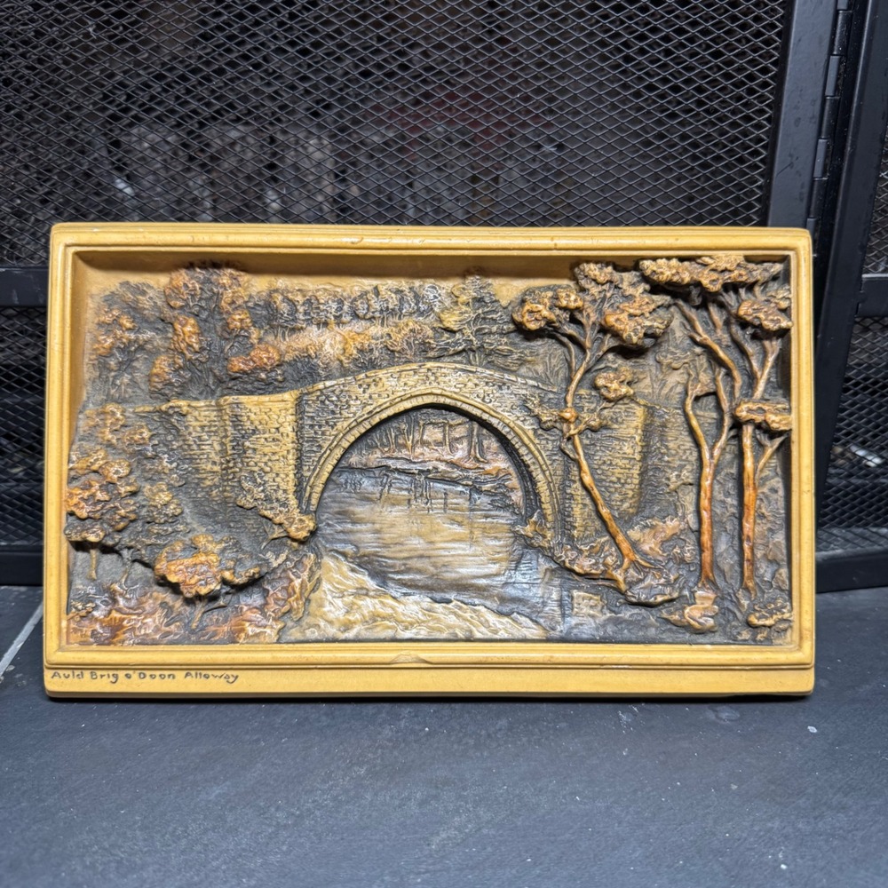 Vintage Osborne Ivorine 3D Relief Plaque Auld Brig o Doon Alloway Scotland 1910